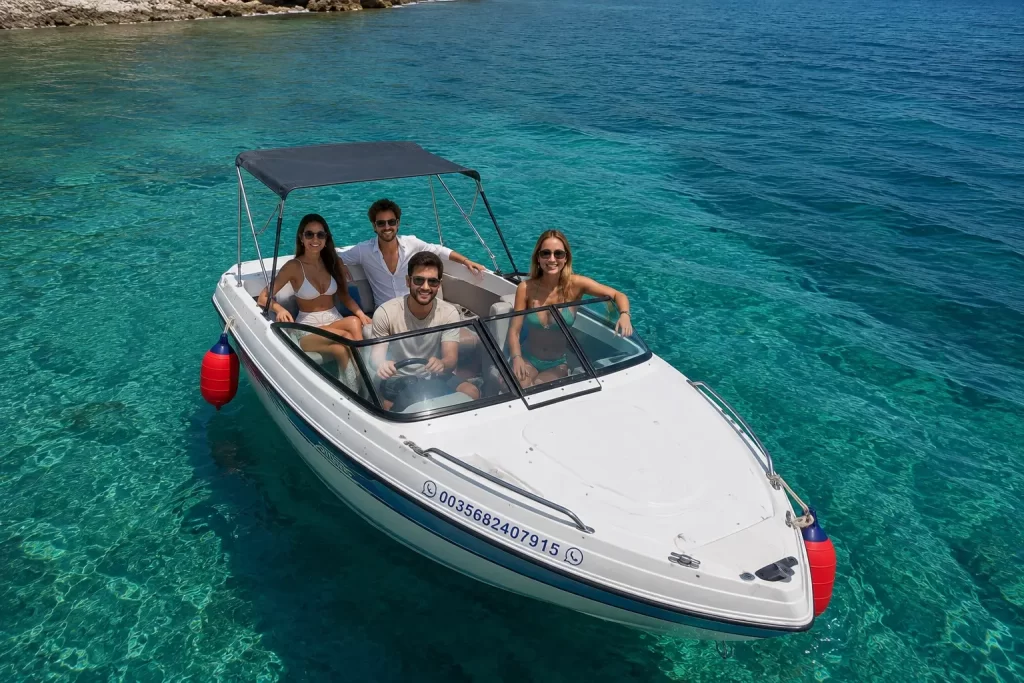 4 person self drive boat rental in Vlore Albania with 40 HP engine